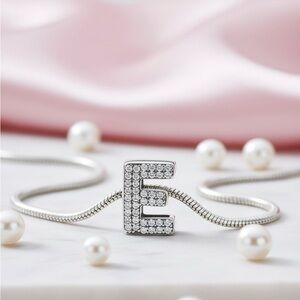 Charm for Bracelet Sterling Silver 925 letter “E”